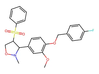3-{4-[(4-fluorobenzyl)oxy]-3-methoxyphenyl}-2-methyltetrahydro-4-isoxazolyl phenyl sulfone structure