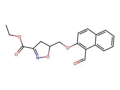 Ethyl 5-{[(1-formyl-2-naphthyl)oxy]methyl}-4,5-dihydro-3-isoxazolecarboxylate structure