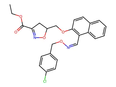 ethyl 5-({[1-({[(4-chlorobenzyl)oxy]imino}methyl)-2-naphthyl]oxy}methyl)-4,5-dihydro-3-isoxazolecarboxylate structure