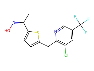 N-[1-[5-[[3-chloro-5-(trifluoromethyl)pyridin-2-yl]methyl]thiophen-2-yl]ethylidene]hydroxylamine structure