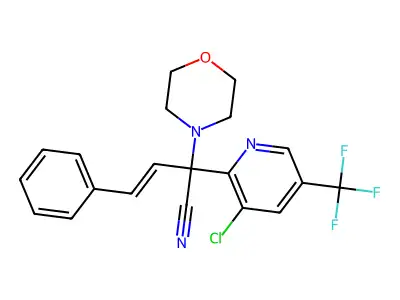 2-[3-chloro-5-(trifluoromethyl)-2-pyridinyl]-2-morpholino-4-phenyl-3-butenenitrile structure