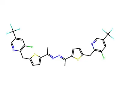 3-chloro-2-({5-[(1E)-1-[(E)-2-[1-(5-{[3-chloro-5-(trifluoromethyl)pyridin-2-yl]methyl}thiophen-2-yl)ethylidene]hydrazin-1-ylidene]ethyl]thiophen-2-yl}methyl)-5-(trifluoromethyl)pyridine structure