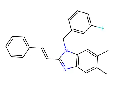 1-[(3-Fluorophenyl)methyl]-5,6-dimethyl-2-(2-phenylethenyl)benzimidazole structure