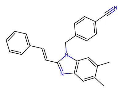 4-[[5,6-Dimethyl-2-(2-phenylethenyl)benzimidazol-1-yl]methyl]benzonitrile structure