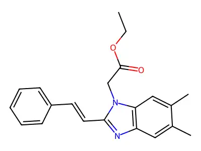 Ethyl 2-[5,6-dimethyl-2-(2-phenylethenyl)benzimidazol-1-yl]acetate structure
