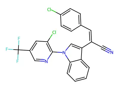 3-(4-chlorophenyl)-2-[1-[3-chloro-5-(trifluoromethyl)pyridin-2-yl]indol-3-yl]prop-2-enenitrile structure