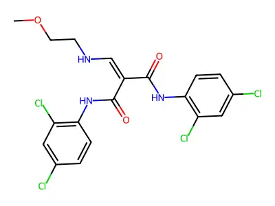 N,N'-bis(2,4-dichlorophenyl)-2-[(2-methoxyethylamino)methylidene]propanediamide structure