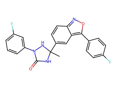 2-(3-fluorophenyl)-5-[3-(4-fluorophenyl)-2,1-benzoxazol-5-yl]-5-methyl-1,2,4-triazolidin-3-one structure