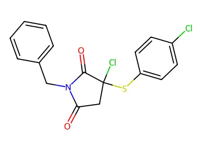 1-benzyl-3-chloro-3-[(4-chlorophenyl)sulfanyl]dihydro-1H-pyrrole-2,5-dione structure