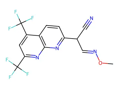 2-[5,7-Bis(trifluoromethyl)-1,8-naphthyridin-2-yl]-3-methoxyiminopropanenitrile structure