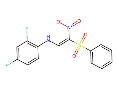 N-[2-(benzenesulfonyl)-2-nitroethenyl]-2,4-difluoroaniline structure
