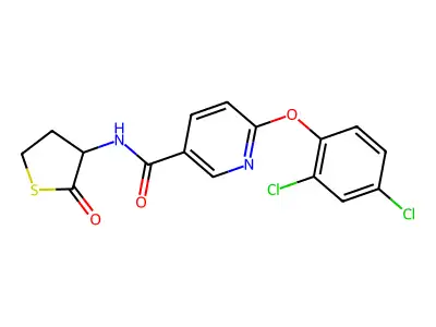 6-(2,4-dichlorophenoxy)-N-(2-oxothiolan-3-yl)pyridine-3-carboxamide structure