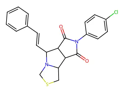 7-(4-chlorophenyl)-5-[(E)-2-phenylethenyl]tetrahydropyrrolo[3',4':3,4]pyrrolo[1,2-c][1,3]thiazole-6,8(1H,7H)-dione structure