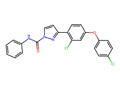 3-[2-chloro-4-(4-chlorophenoxy)phenyl]-N-phenyl-1H-pyrazole-1-carboxamide structure