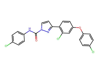 3-[2-chloro-4-(4-chlorophenoxy)phenyl]-N-(4-chlorophenyl)-1H-pyrazole-1-carboxamide structure