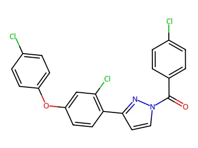 [3-[2-Chloro-4-(4-chlorophenoxy)phenyl]pyrazol-1-yl]-(4-chlorophenyl)methanone structure