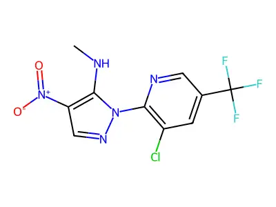 1-[3-chloro-5-(trifluoromethyl)-2-pyridinyl]-N-methyl-4-nitro-1H-pyrazol-5-amine structure