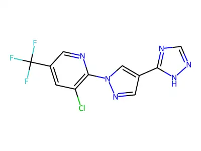 3-chloro-2-[4-(1H-1,2,4-triazol-3-yl)-1H-pyrazol-1-yl]-5-(trifluoromethyl)pyridine structure