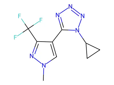 1-cyclopropyl-5-[1-methyl-3-(trifluoromethyl)-1H-pyrazol-4-yl]-1H-1,2,3,4-tetraazole structure