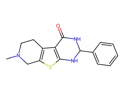 7-methyl-2-phenyl-1,2,5,6,7,8-hexahydropyrido[4',3':4,5]thieno[2,3-d]pyrimidin-4-ol structure