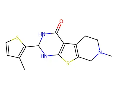 7-methyl-2-(3-methylthiophen-2-yl)-1,2,3,5,6,8-hexahydropyrido[2,3]thieno[2,4-d]pyrimidin-4-one structure