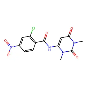 2-chloro-N-(1,3-dimethyl-2,6-dioxopyrimidin-4-yl)-4-nitrobenzamide structure
