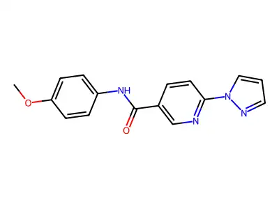 N-(4-methoxyphenyl)-6-(1H-pyrazol-1-yl)nicotinamide structure
