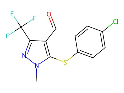 5-[(4-Chlorophenyl)sulfanyl]-1-methyl-3-(trifluoromethyl)-1H-pyrazole-4-carbaldehyde structure