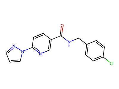 N-(4-chlorobenzyl)-6-(1H-pyrazol-1-yl)nicotinamide structure