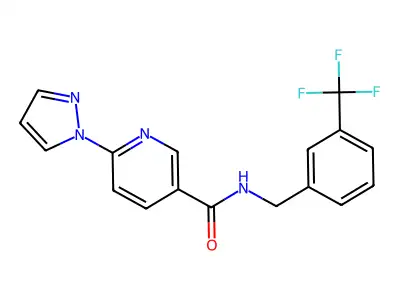 6-(1H-pyrazol-1-yl)-N-[3-(trifluoromethyl)benzyl]nicotinamide structure