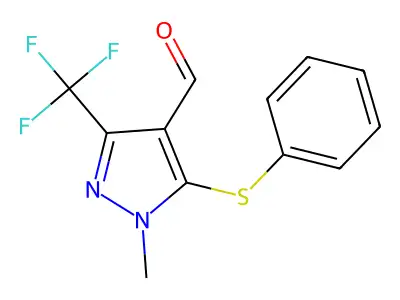 1-Methyl-5-(phenylsulfanyl)-3-(trifluoromethyl)-1H-pyrazole-4-carbaldehyde structure