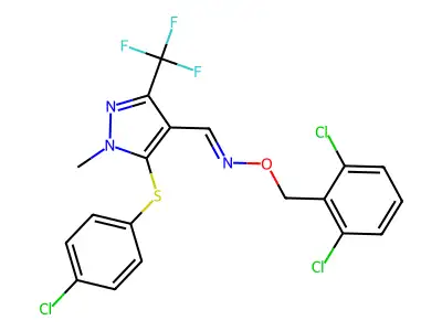 1-[5-(4-chlorophenyl)sulfanyl-1-methyl-3-(trifluoromethyl)pyrazol-4-yl]-N-[(2,6-dichlorophenyl)methoxy]methanimine structure