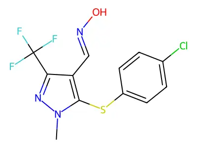 N-[[5-(4-chlorophenyl)sulfanyl-1-methyl-3-(trifluoromethyl)pyrazol-4-yl]methylidene]hydroxylamine structure