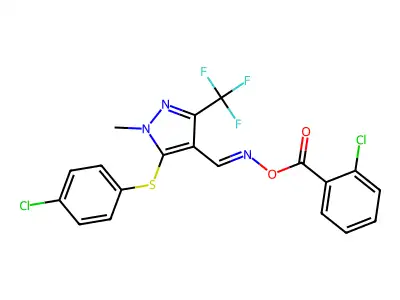 [[5-(4-chlorophenyl)sulfanyl-1-methyl-3-(trifluoromethyl)pyrazol-4-yl]methylideneamino] 2-chlorobenzoate structure