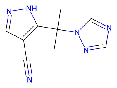 5-[1-methyl-1-(1H-1,2,4-triazol-1-yl)ethyl]-1H-pyrazole-4-carbonitrile structure