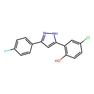 4-chloro-2-(5-(4-fluorophenyl)-1H-pyrazol-3-yl)phenol structure