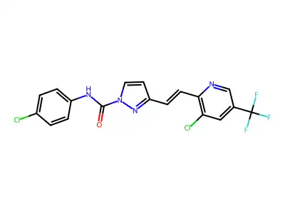 N-(4-chlorophenyl)-3-[2-[3-chloro-5-(trifluoromethyl)pyridin-2-yl]ethenyl]pyrazole-1-carboxamide structure