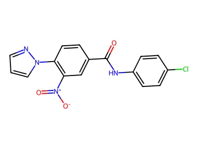 N-(4-chlorophenyl)-3-nitro-4-(1H-pyrazol-1-yl)benzenecarboxamide structure