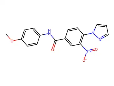 N-(4-methoxyphenyl)-3-nitro-4-(1H-pyrazol-1-yl)benzenecarboxamide structure