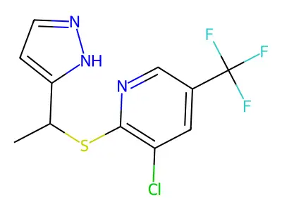 3-chloro-2-{[1-(1H-pyrazol-5-yl)ethyl]sulfanyl}-5-(trifluoromethyl)pyridine structure
