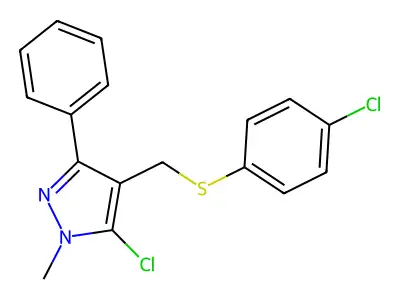 (5-chloro-1-methyl-3-phenyl-1H-pyrazol-4-yl)methyl 4-chlorophenyl sulfide structure
