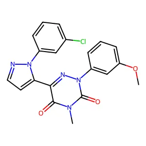 6-[2-(3-chlorophenyl)pyrazol-3-yl]-2-(3-methoxyphenyl)-4-methyl-1,2,4-triazine-3,5-dione structure