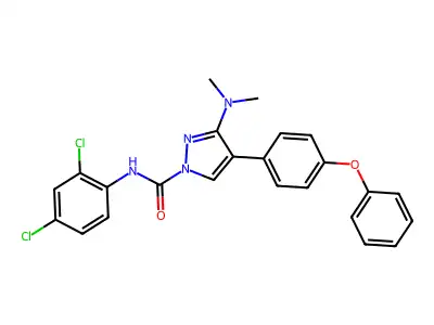 N-(2,4-dichlorophenyl)-3-(dimethylamino)-4-(4-phenoxyphenyl)-1H-pyrazole-1-carboxamide structure