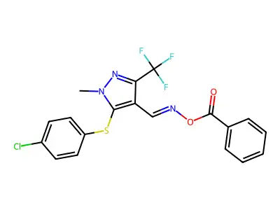 [[5-(4-chlorophenyl)sulfanyl-1-methyl-3-(trifluoromethyl)pyrazol-4-yl]methylideneamino] benzoate structure