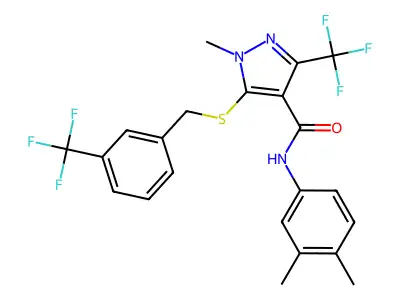 N-(3,4-dimethylphenyl)-1-methyl-3-(trifluoromethyl)-5-{[3-(trifluoromethyl)benzyl]sulfanyl}-1H-pyrazole-4-carboxamide structure