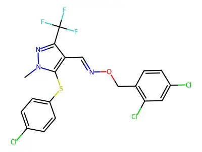 1-[5-(4-chlorophenyl)sulfanyl-1-methyl-3-(trifluoromethyl)pyrazol-4-yl]-N-[(2,4-dichlorophenyl)methoxy]methanimine structure