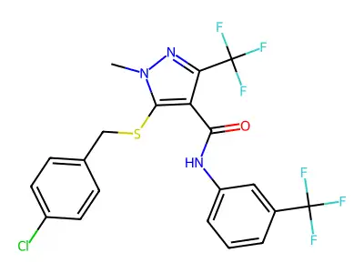 5-[(4-chlorobenzyl)sulfanyl]-1-methyl-3-(trifluoromethyl)-N-[3-(trifluoromethyl)phenyl]-1H-pyrazole-4-carboxamide structure