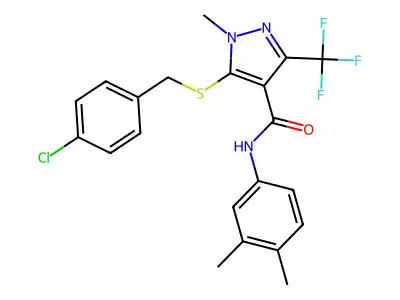 5-[(4-chlorobenzyl)sulfanyl]-N-(3,4-dimethylphenyl)-1-methyl-3-(trifluoromethyl)-1H-pyrazole-4-carboxamide structure