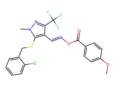 [[5-[(2-chlorophenyl)methylsulfanyl]-1-methyl-3-(trifluoromethyl)pyrazol-4-yl]methylideneamino] 4-methoxybenzoate structure