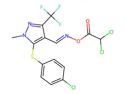 [[5-(4-chlorophenyl)sulfanyl-1-methyl-3-(trifluoromethyl)pyrazol-4-yl]methylideneamino] 2,2-dichloroacetate structure